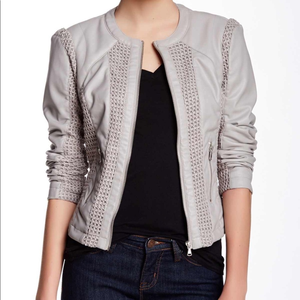 Blanc Noir – Mix Media Faux Leather Jacket
GREY /